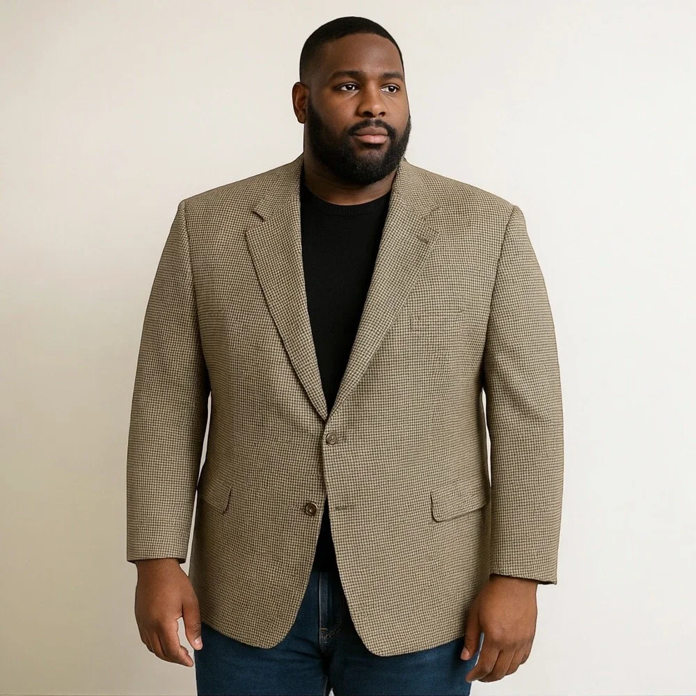 Vintage Lauren Ralph‎ Lauren Men 44 Wool Houndstooth Sport Coat Blazer Academia